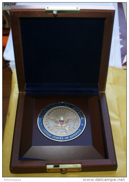 USA - ORIGINAL MEDAILLON DEPARTMENT OF DEFENSE IN A SPECIAL ORIGINAL WOODEN CASE - Altri & Non Classificati