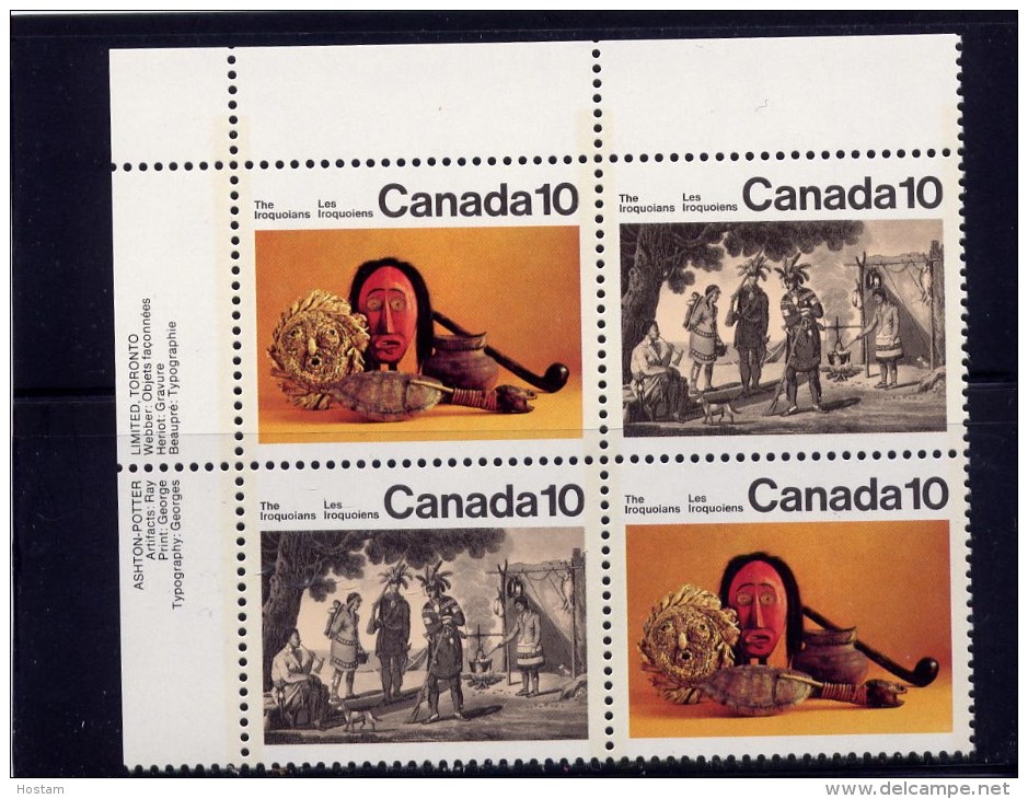 CANADA 1976, # 579a    IROQUOIAN  INDIANS  MNH      BLOCK  UL - Blocchi & Foglietti