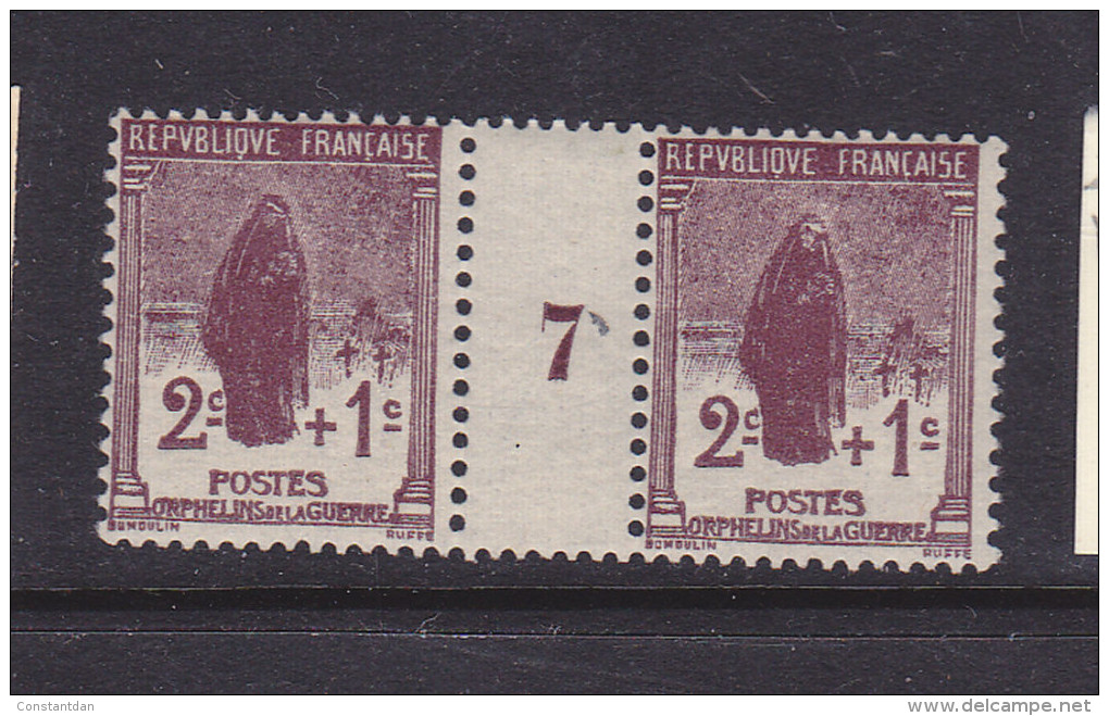 FRANCE N°229 2C + 1C BRUN LILAS TYPE ORPHELINS MILLESIME 7 NEUF SANS CHARNIERE - Millésimes