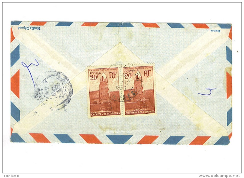 VEND TIMBRES DES COMORES N° 11 EN PAIRE SUR LETTRE RECOMMANDEE !!!! - Storia Postale