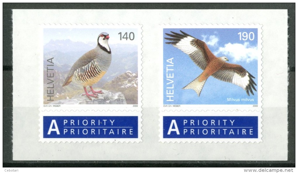 SVIZZERA / HELVETIA 2009** - Uccelli / Birds - 2 Val.autoadesivi In Block MNH Come Da Scansione. - Sonstige & Ohne Zuordnung