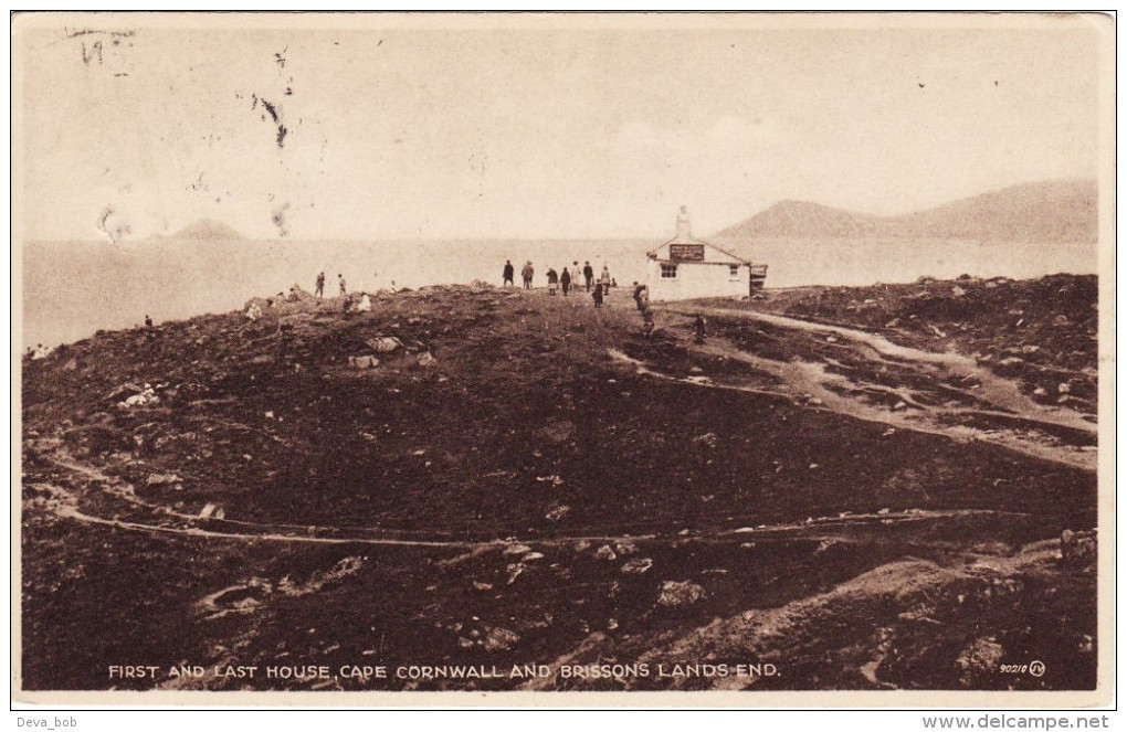 Vintage Sepia Postcard First & Last House Cape Cornwall & Brissons Lands End - Land's End