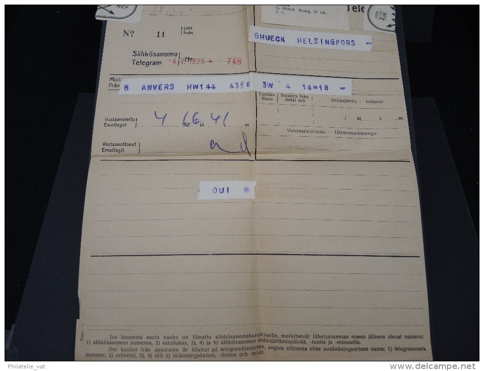 FINLANDE- TELEGRAME DE HELSINSKI POUR ANVERS 1925    A VOIR   LOT P3152 - Cartas & Documentos