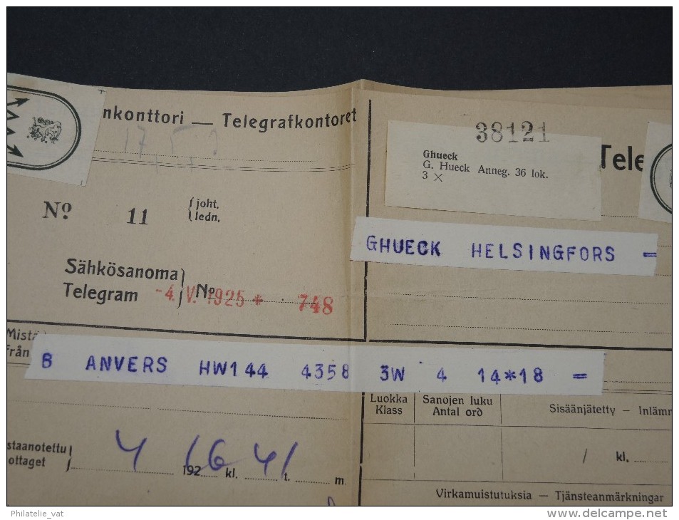 FINLANDE- TELEGRAME DE HELSINSKI POUR ANVERS 1925    A VOIR   LOT P3152 - Lettres & Documents