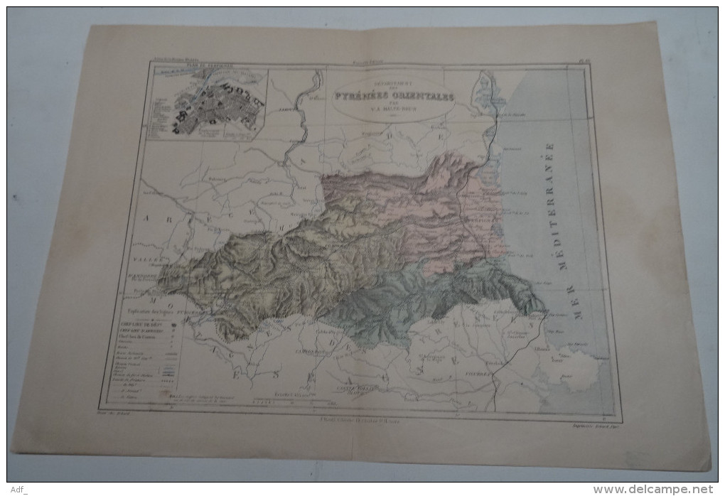 @ ANCIENNE CARTE ETAT MAJOR DEPARTEMENT 66 PYRENEES ORIENTALES  AVANT 1912 PLAN DE PERPIGNAN - Cartes Géographiques