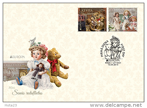 2015 Latvia / Lettonie - Europe CEPT Toys  = Doll AND Bear STAMP SET  FDC - 2015