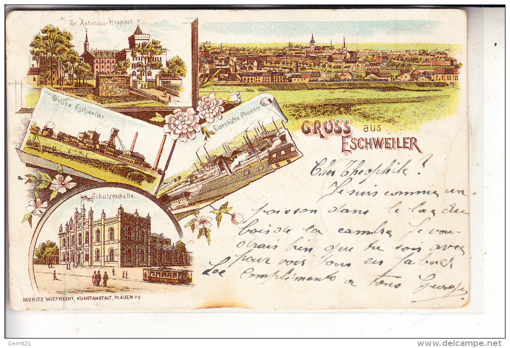 5180 ESCHWEILER, 5-Bild Lithographie, 1898, Unten Kl. Randmangel, Druckstelle - Eschweiler