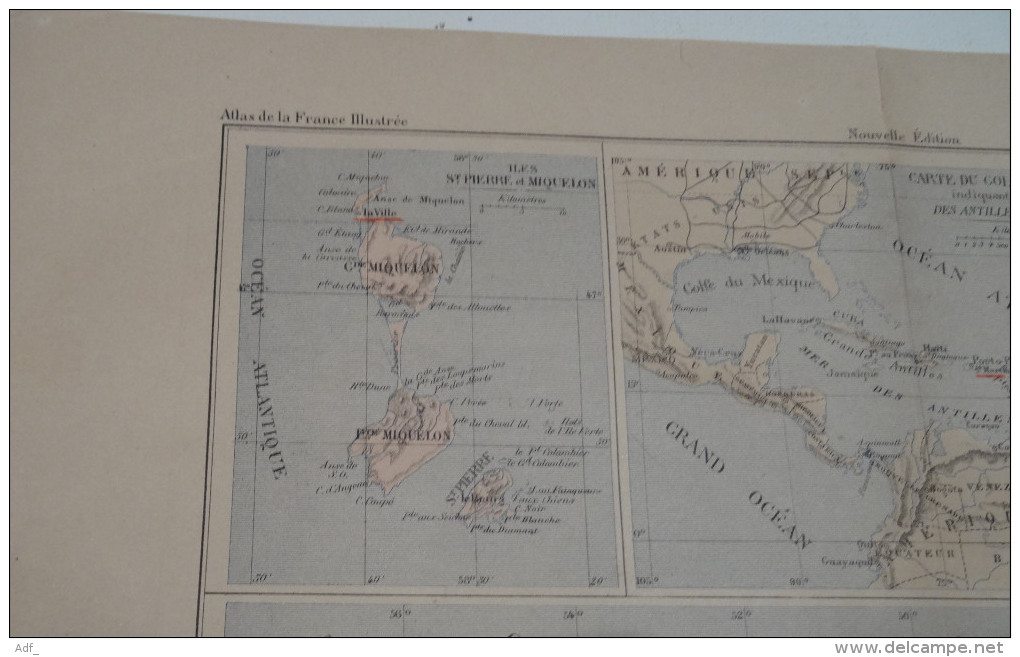 @ ANCIENNE CARTE ATLAS DES COLONIES FRANCAISES EN AMERIQUE GUADELOUPE LA MARTINIQUE StPIERRE  MIQUELON LA GUYANE - Cartes Géographiques