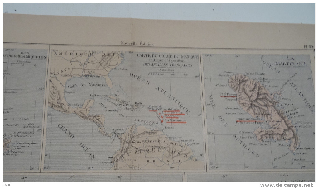 @ ANCIENNE CARTE ATLAS DES COLONIES FRANCAISES EN AMERIQUE GUADELOUPE LA MARTINIQUE StPIERRE  MIQUELON LA GUYANE - Cartes Géographiques