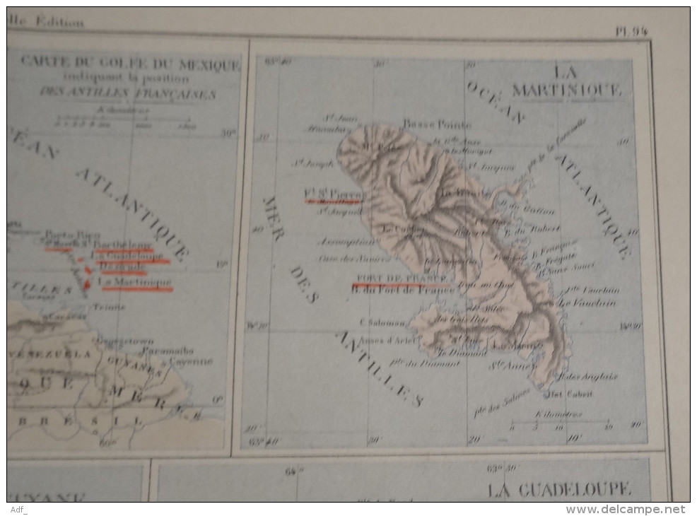 @ ANCIENNE CARTE ATLAS DES COLONIES FRANCAISES EN AMERIQUE GUADELOUPE LA MARTINIQUE StPIERRE  MIQUELON LA GUYANE - Cartes Géographiques