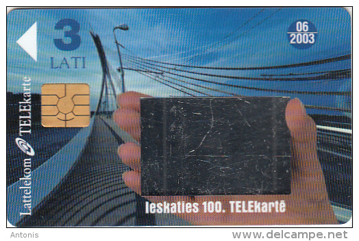 LATVIA - The 100th Telecard Of Lattlecom(with Mirror), Tirage %50000, Exp.date 06/03, Used - Lettonia