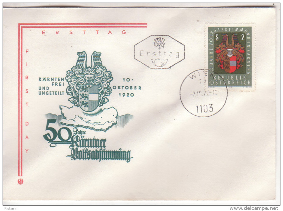 FDC 1970 - Mi.1343 : 50. Jahrestag Der Kärntner Volksabstimmung , ST 1103 Wien - Cartas & Documentos