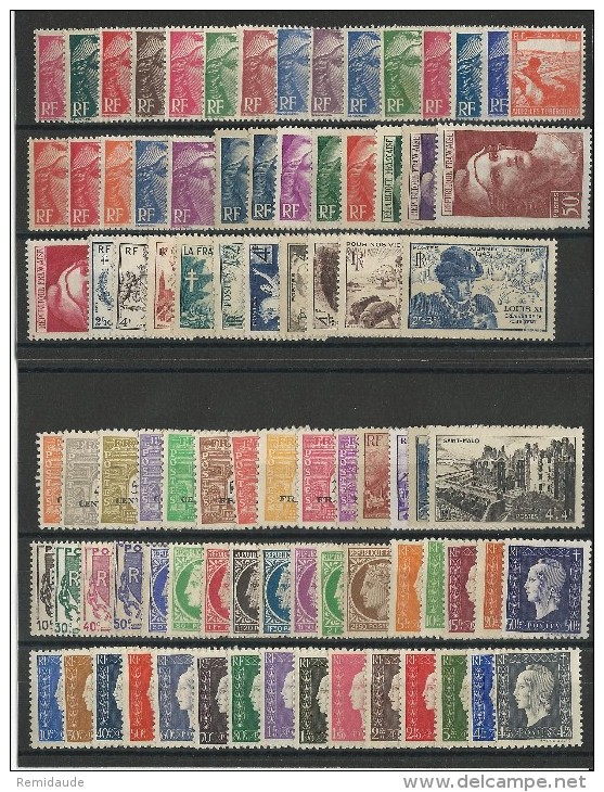 ANNEE 1945 COMPLETE - YVERT N°669/747 ** MNH - COTE = 83.5 EUROS - 85 VALEURS - 1940-1949