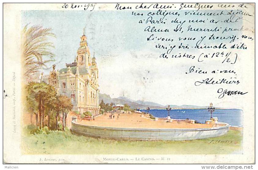 Depts Divers- Monaco - Ref  BB630 - Monte Carlo -  Le Casino - Carte Illustree - Illustrateur Lessieux - - Monte-Carlo