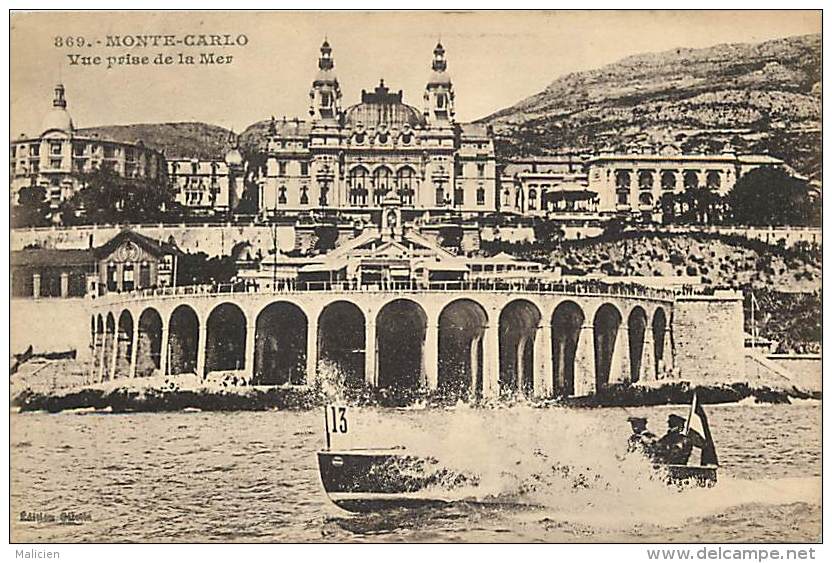 Depts Divers- Monaco - Ref  BB629 - Monte Carlo -  Vue Prise De La Mer - Canot Automobile - N°13 - Carte Bon Etat - - Monte-Carlo