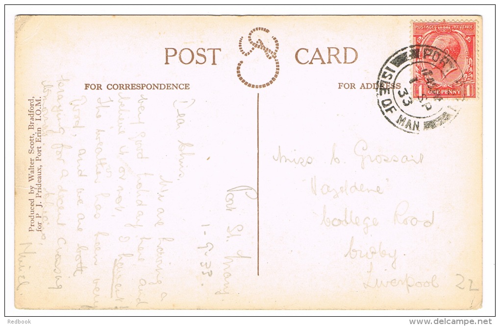 RB 1029 - 1933 Isle Of Man Postcard - Bradda Head - Port Erin Postmark - Ile De Man