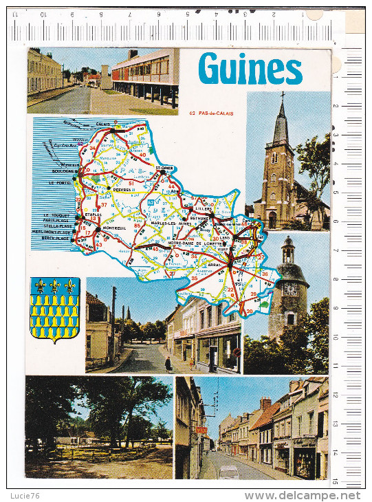 GUINES - Pas De Calais  -  D Après  Carte  Michelin  N°  989 -   Cartographie  Contour Du Département  -   Multi Vues - Guines