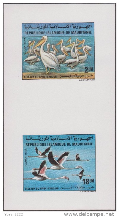 Mauritanie 1982 Y&T 504/5. Épreuves-photos Et Essai Offset. Oiseaux Du Banc D'Arquin. Pélicans Blancs Et Flamants Roses - Pelicans