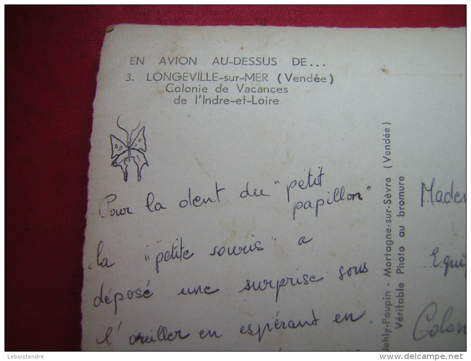 CPSM  85 Vendée   EN AVION AU DESSUS DE  LONGEVILLE SUR MER   COLONIE DE VACANCES DE L'INDRE ET LOIRE    VOYAGEE - Autres & Non Classés