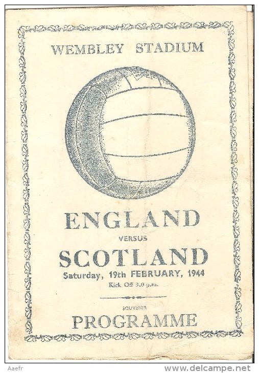 Football Programme ENGLAND - SCOTLAND At WEMBLEY 19th February 1944 - Matt Busby - Programs