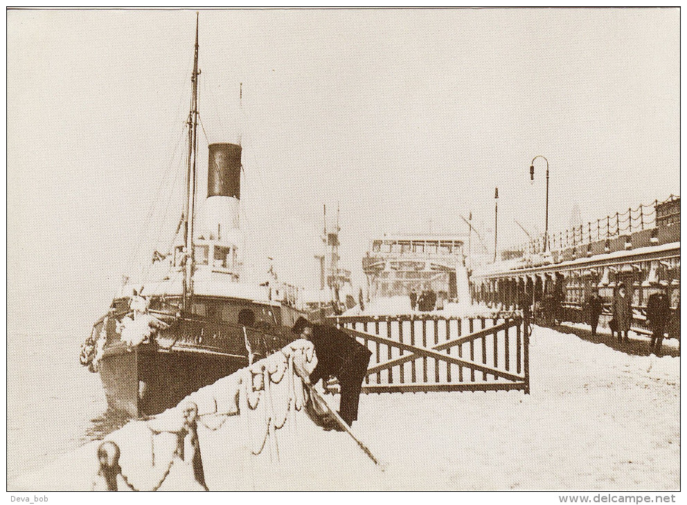 Ship Postcard Liverpool Landing Stage In The Snow 1910 Edwardian Lancashire Tug - Tugboats