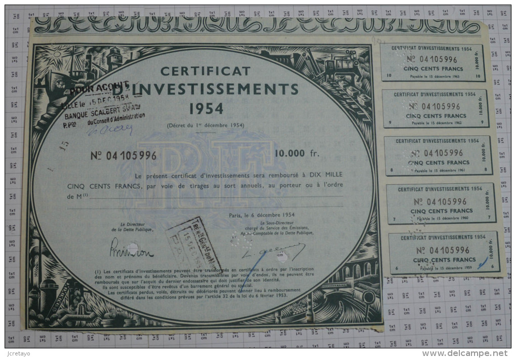 Certificat D'investissements 1954 - Banque & Assurance