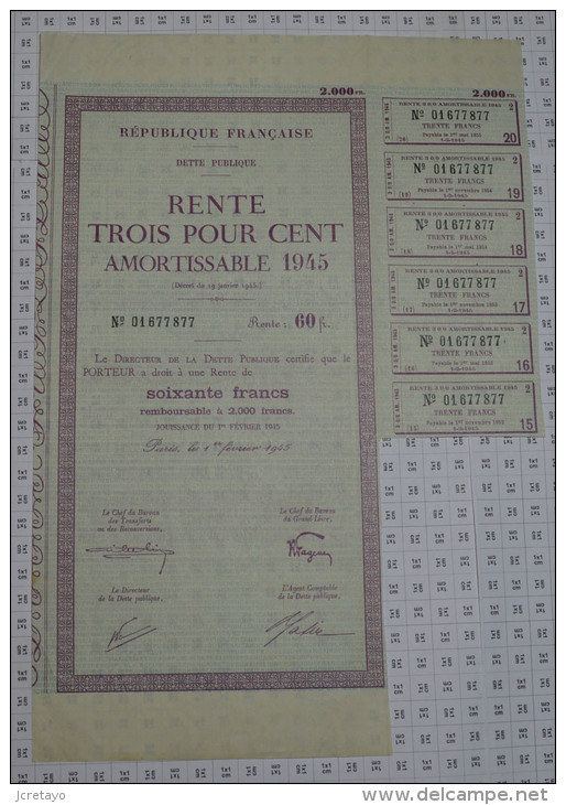 Republique Française, Rente De 60 Frs De 1945 - Banque & Assurance