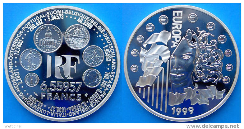 FRANCE 1,5 E 1999 ARGENTO PROOF INTRODUCTION OF THE EURO PESO 22,2g TITOLO 0,900 CONSERVAZIONE FONDO SPECCHIO UNC. - Francia