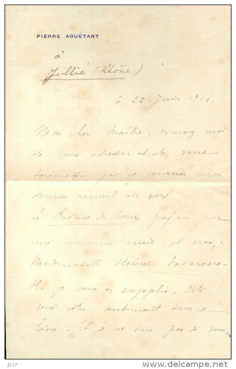 Pierre Aguétant - Le Poème du coeur - 1914 - EO avec envoi signé à Mme Alphonse Daudet + Lettre