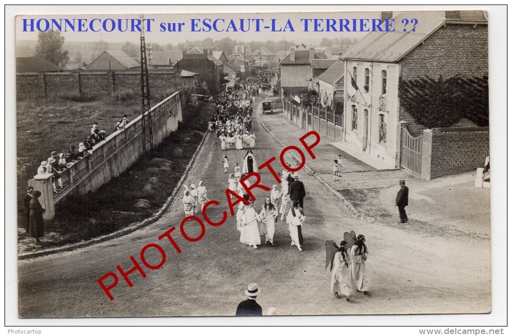 LA TERRIERE-Procession-Inauguration Du Calvaire-!?-Chemin De Croix-HONNECOURT Sur ESCAUT-Religion-4x Cartes Photos-Franc - Marcoing