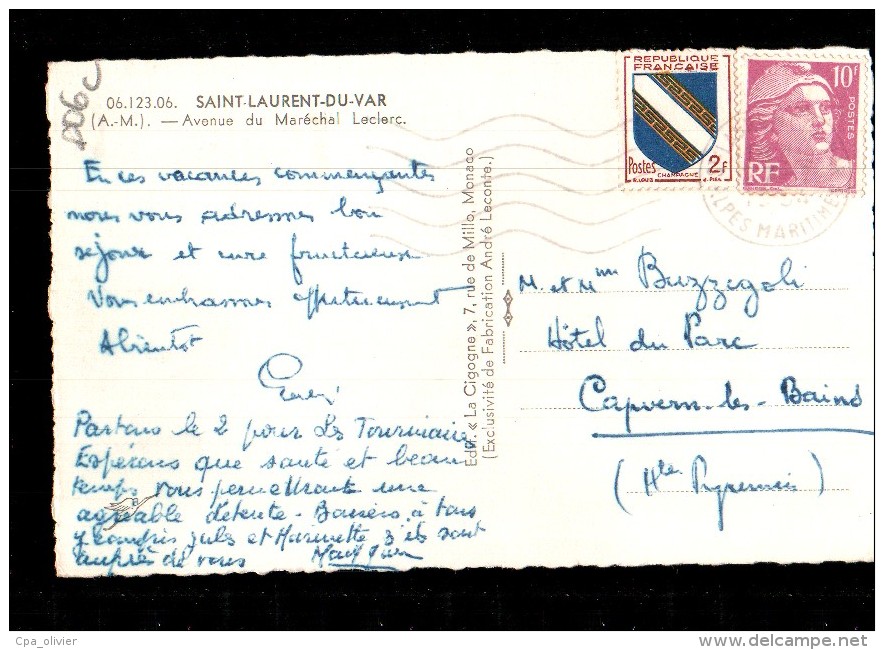 06 ST LAURENT DU VAR Avenue Maréchal Leclerc, Ed Cigogne 12306, CPSM 9x14, 1954 - Saint-Laurent-du-Var