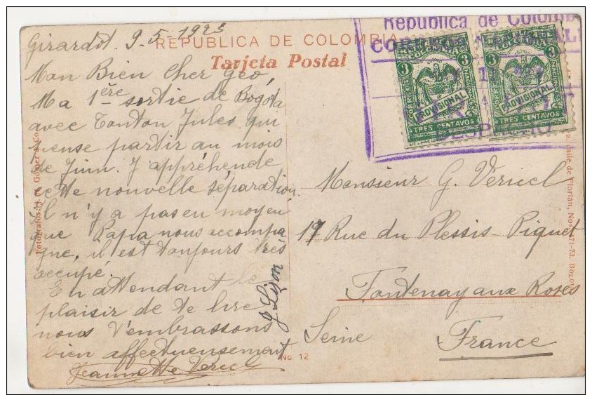 CPA COLOMBIE COLOMBIA GIRARDOT Paisaje Del Rio Magdalena Bateau Real Photo Timbres Stamps Mark 1923 - Colombie