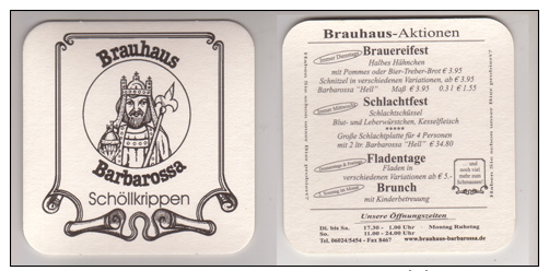 Barbarossa Brauhaus Schöllkrippen , Brauhaus Aktionen - Bierdeckel