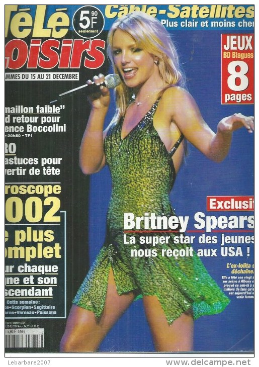 TELE LOISIRS  N° 824  " BRITNEY SPEARS  " -   DECEMBRE  2001 - Télévision