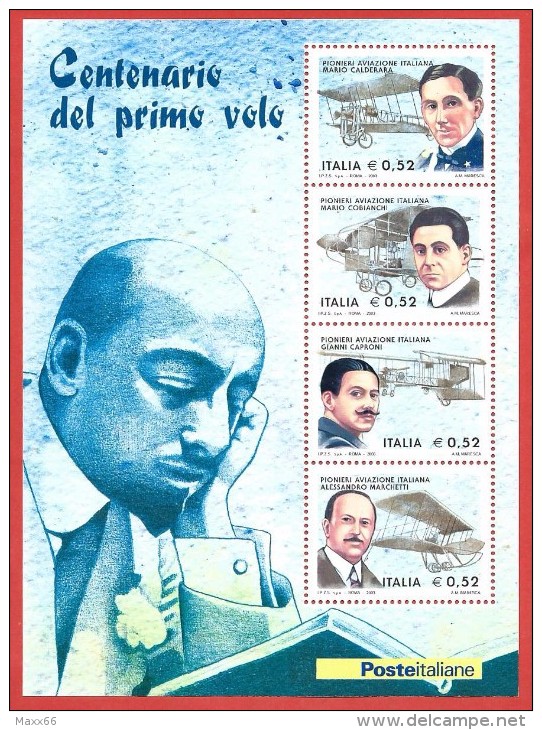 ITALIA REPUBBLICA FOGLIETTO MNH - 2003 - Pionieri Dell'aviazione Italiana - € 0,52 X 4 - S. BF37 - Blocchi & Foglietti