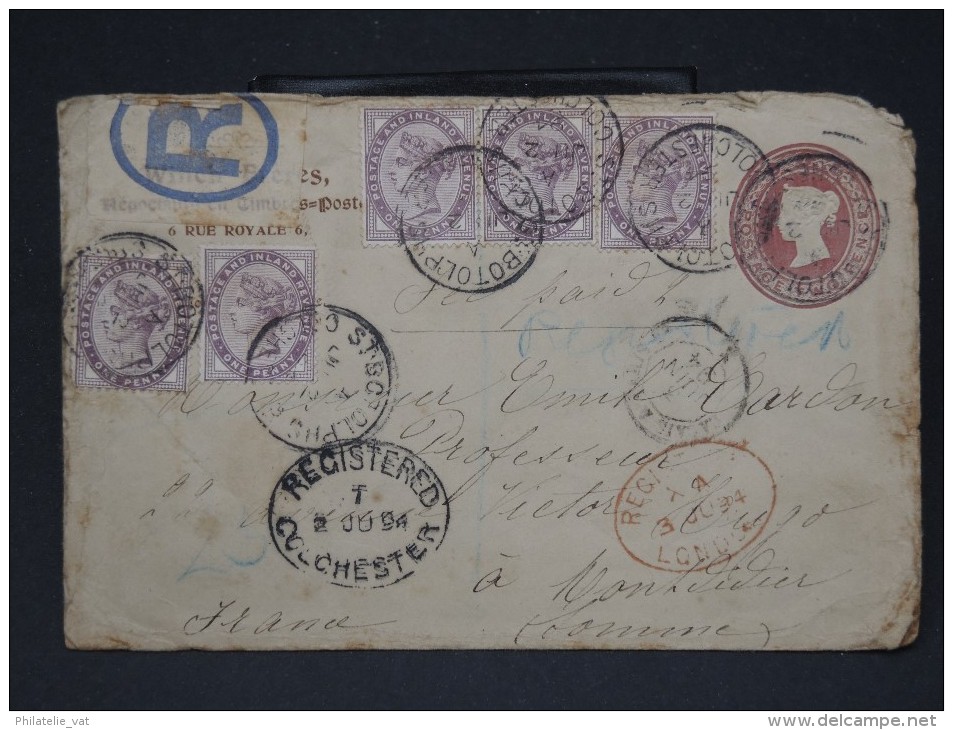 GRANDE BRETAGNE- ENTIER POSTAL RECOMMANDE D UN NEGOCIANT EN TIMBRES POSTES DE ROCHESTER POUR LA FRANCE 1894  LOT P3205 - Lettres & Documents