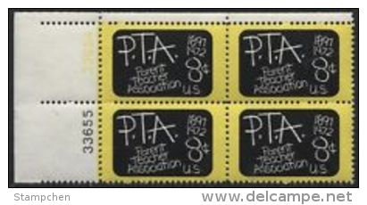 Plate Block -1972 USA Parent Teacher Association 75th Anni Stamp #1463 Blackboard Kid Education - Other & Unclassified