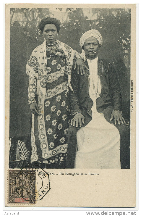 Comores Sultanat Anjouan Sultan Un Bourgeois Et Sa Femme Timbre Anjouan Avec Cachet Complaisance  Comoros Sultanate - Comoren