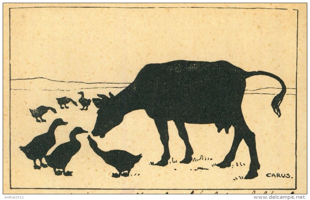 Silhouette Scherenschnitt Schattenbild Carus Kuh Landleben 21.1.1925 - Carus