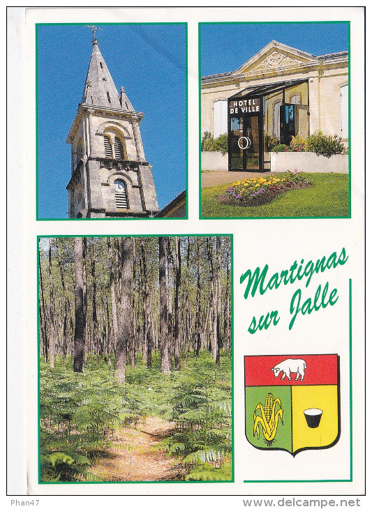 MARTIGNAS SUR JALLE (33-Gironde), Blason, Eglise Et Son Clocher, Hôtel De Ville, Forêt De Pins, Ed. ASP - Other & Unclassified