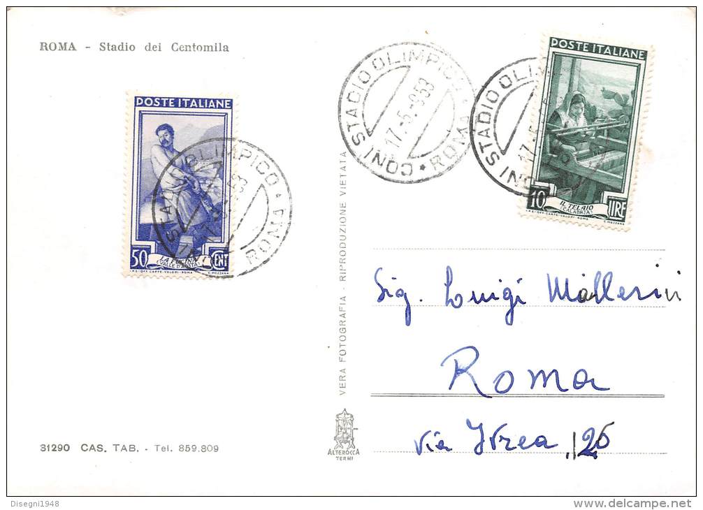 03281 "ROMA - STADIO DEI CENTOMILA " ANIMATA. CARTOLINA POSTALE - SPEDITA 1953. - Stadi & Strutture Sportive