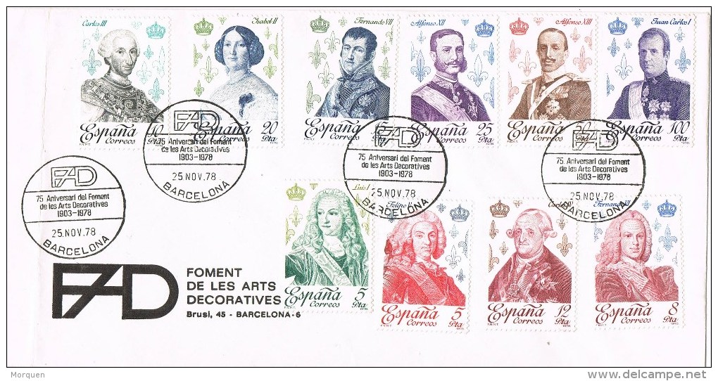 12371. Carta Barcelona 1978 Artes Decrativas. Serie Completa Reyes España - Cartas & Documentos