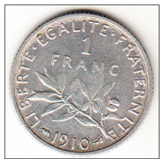 FRANCIA 1910  1 FRANCO TIPO SEMBRADORA.RARA  . EBC PLATA.PESO 5 GRAMOS . CN 4260 - Otros & Sin Clasificación