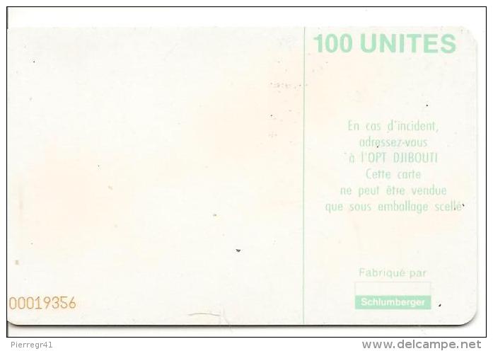 CARTE-PUCE-OPT-DJIBOUTI-100U--SC7-VERTE PALE-SCHLUM-V° N° Rouge-TBE - Gibuti