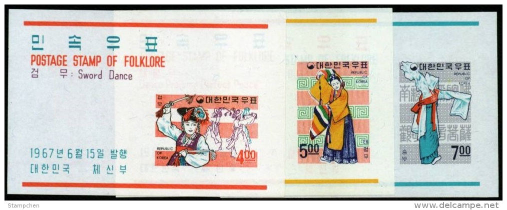 1967 South Korea Folklore (2nd) Stamps Souvenir Sheet(s/s)  Fencing Sword Dance Buddist Costume Buddha - Fencing
