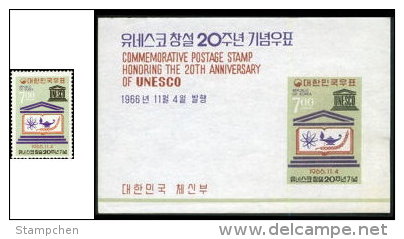 1966 South Korea 20th Anniversary Of UNESCO Stamp & Souvenir Sheet(s/s) Atom Book Magic Lamp Light - Atom