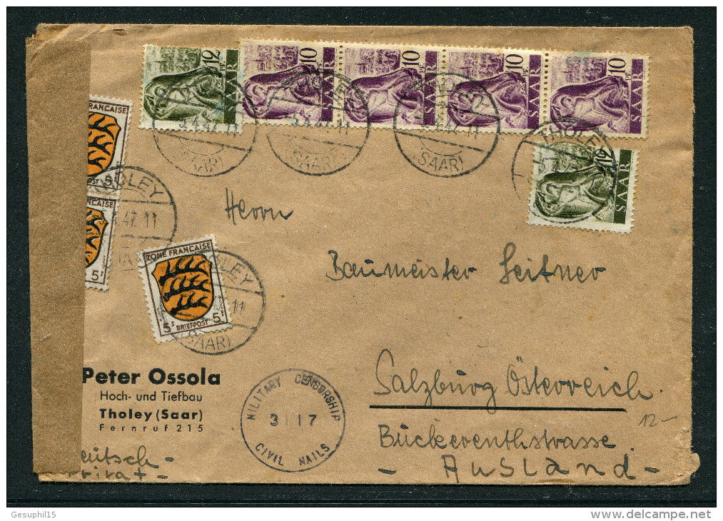 SAARGEBIET / Zensurbrief Von Tholey (Saar) Nach Salzburg Vom 05.04.1947 - Storia Postale