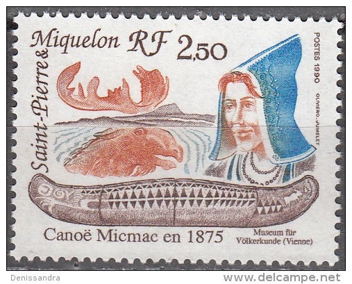 Saint-Pierre Et Miquelon 1990 Yvert 527 Neuf ** Cote (2015) 1.25 Euro Canoë Micmac - Neufs