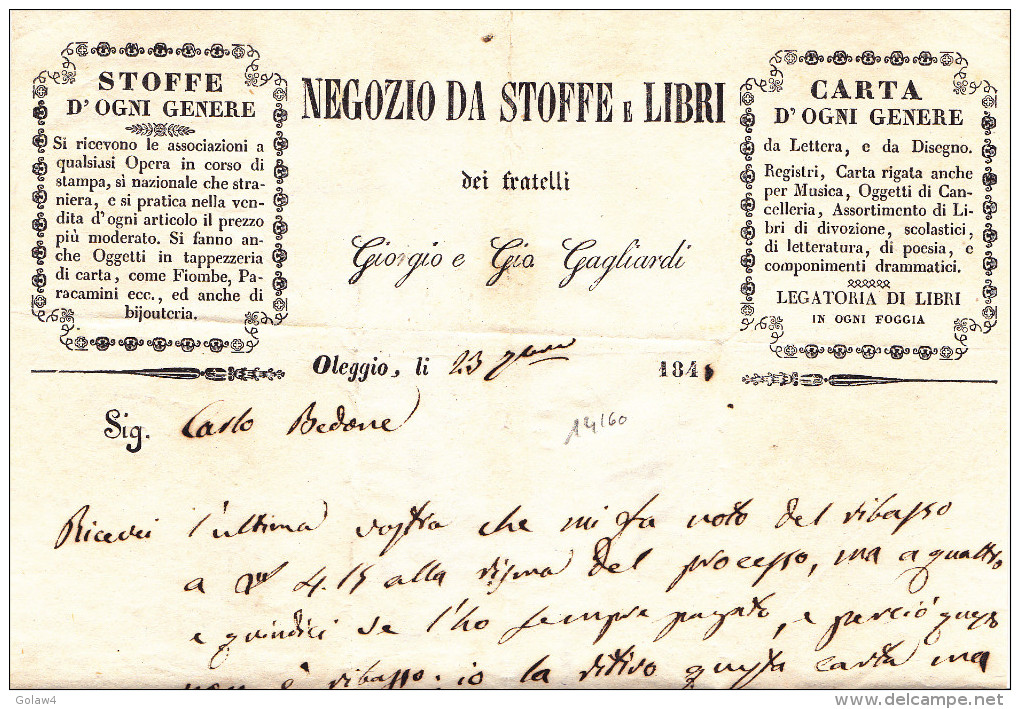 14160# LETTERA OLEGGIO 1841 => ARONA Via MEINA - 1. ...-1850 Prefilatelia