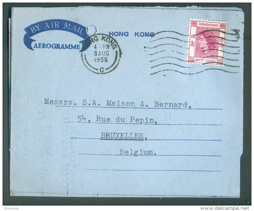 Postal Stationery AEROGRAMME 50 Cents Purple Elizabeth Cancelled HONG KONG 8 AUG. 1956 To Brussels (Belgium) - 10550 - Covers & Documents